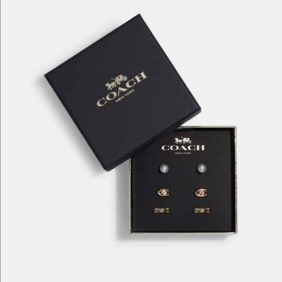 Coach Signature And Bow Stud Earrings Set (3 pair) - Picture 1 of 6